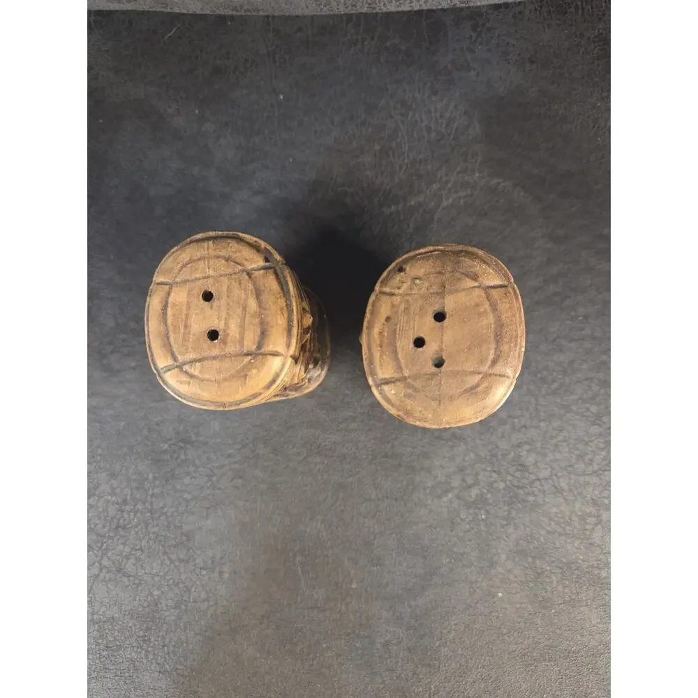 Vintage Tiki God Salt & Pepper Shakers Set Ceramic Faux Wood Style Made in Japan